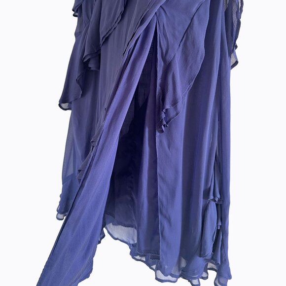 Anthropologie Ruffle Slit Midi Skirt Sz 2 Tiered A-Line Flowy Purple Boho Chic - Picture 4 of 10